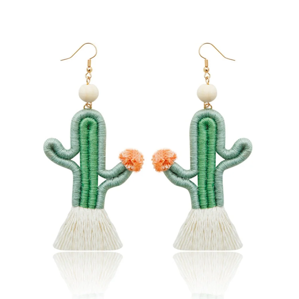Dvacaman Cute Colorful Rhinestone Cactus Earrings for Women Boho Handmade Green Beaded Cactus Drop Dangle Earrings Jewelry Party