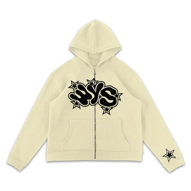 Letter Star Print Jackets Coats Y2K Hip Hop Oversized Zipper Hoodies Loose Sweatshirt at Hiphopee