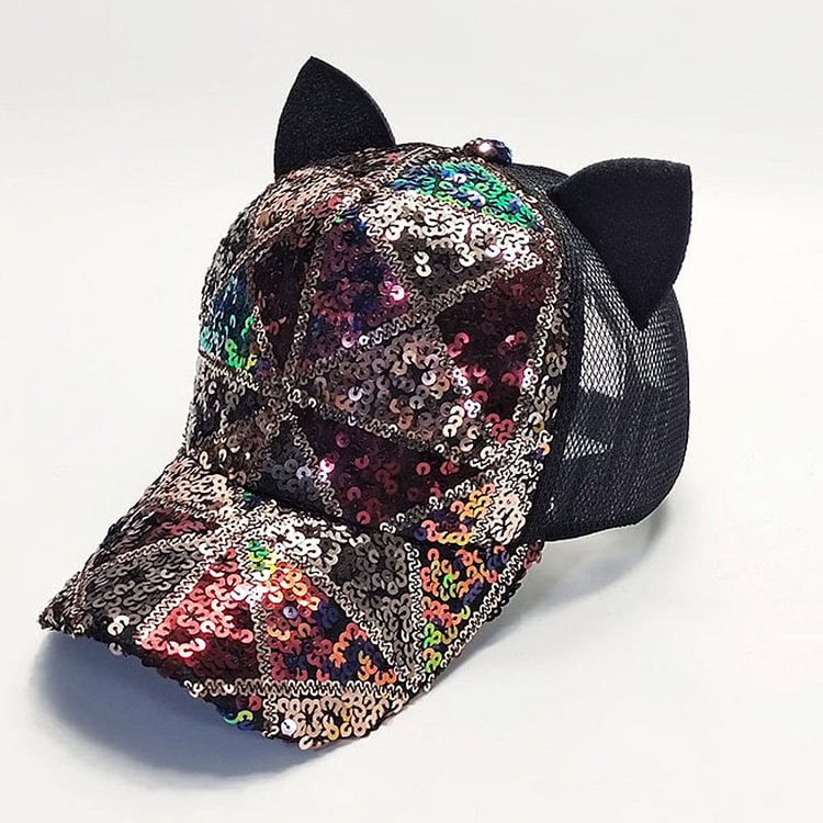Fashion Cat Ears Sequin Baseball Cap - Modakawa modakawa