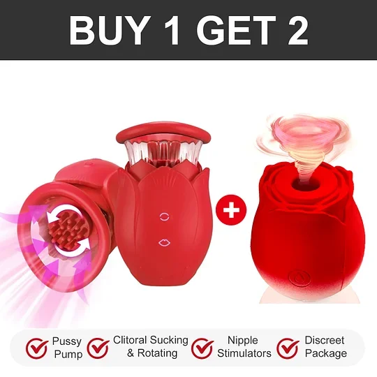 2025 Upgraded 2-in-1 Rotating Rose Clitoral Sucking Vibrator Nipple Sex Toy