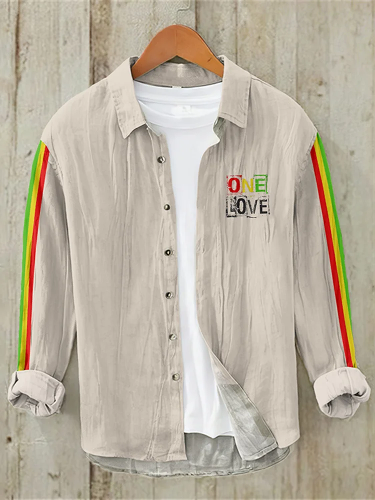 Men'S Reggae one love Art Casual Linen Blend Shirt