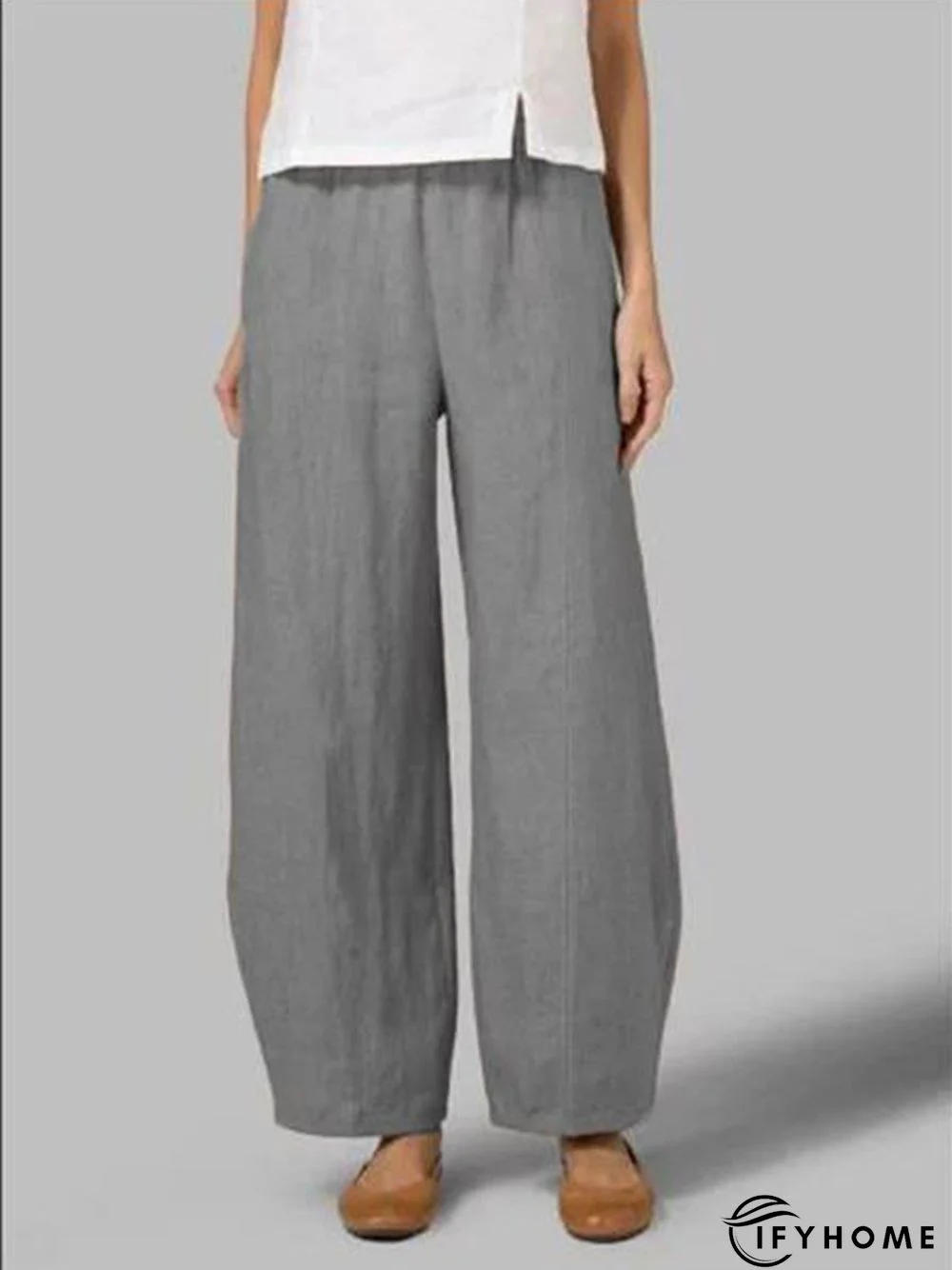 Linen Cotton Solid Color Elastic Waist Casual Loose Pants | IFYHOME