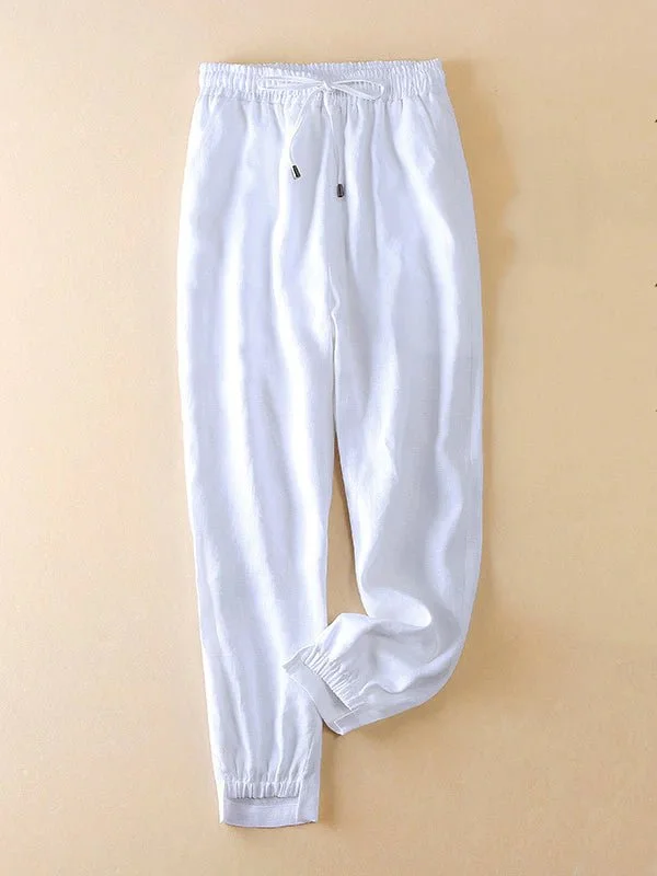 Casual Solid Color Ninth Lantern Linen Pants