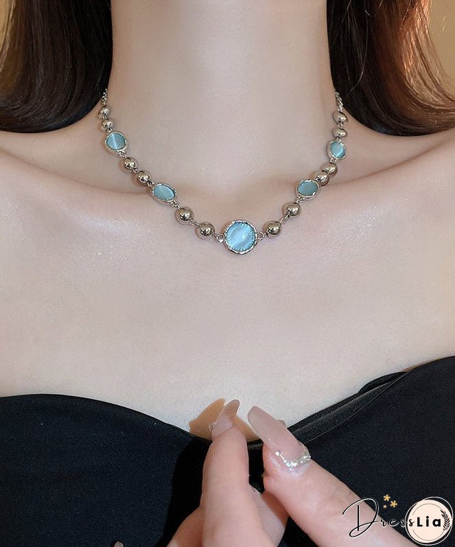 Original Design Blue Alloy Resin Crystal Tassel Princess Necklace
