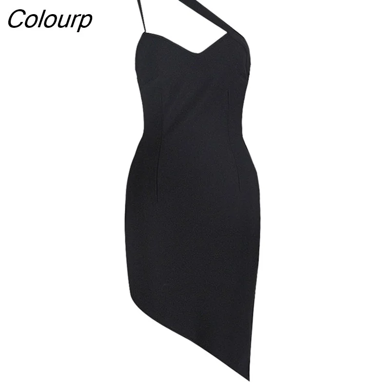 Colourp Quality 2022 Celebrity New Style Black Bodycon Rayon Bandage Dress Elegant Club Party Dress