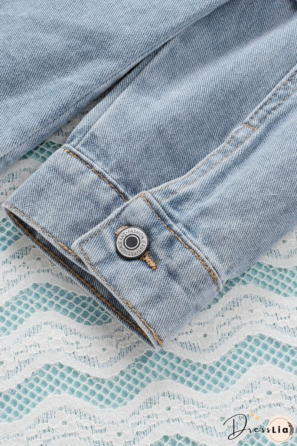 Button Closure Ripped Hooded Denim Jacket