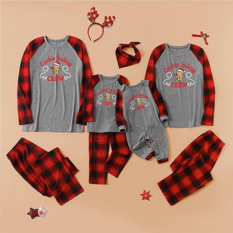 Gingerbread Man Printed Christmas Family Pajamas(Grey)