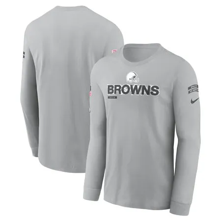 Men's Cleveland Browns  Gray 2024 Salute To Service Long Sleeve T-Shirt