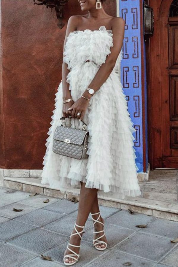 Off-the-shoulder Layered Ruffled Puffy Dress