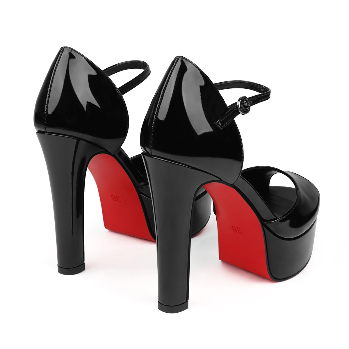 130mm Women's Red Bottom Open Toe Sandals Ankle Strap High Heel Summer Shoes Chunky Heel Platforms-MERUMOTE