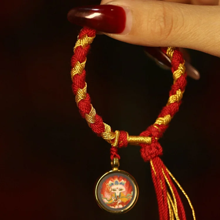 Thangka Buddha Handmade Tibetan Braided Bracelet with Mini Fox Fairy Thangka Charm