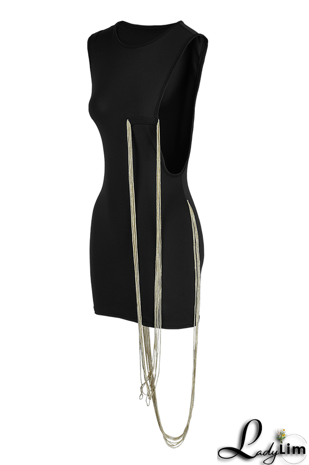 Black Casual Solid Chains O Neck Pencil Skirt Dresses