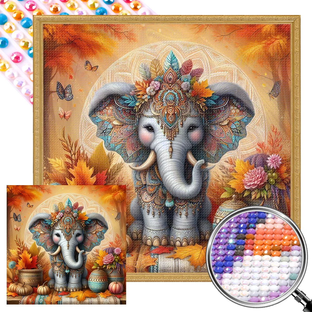 Full Round Partial AB Diamond Painting - Autumn Elephant(Canvas|45*45cm)