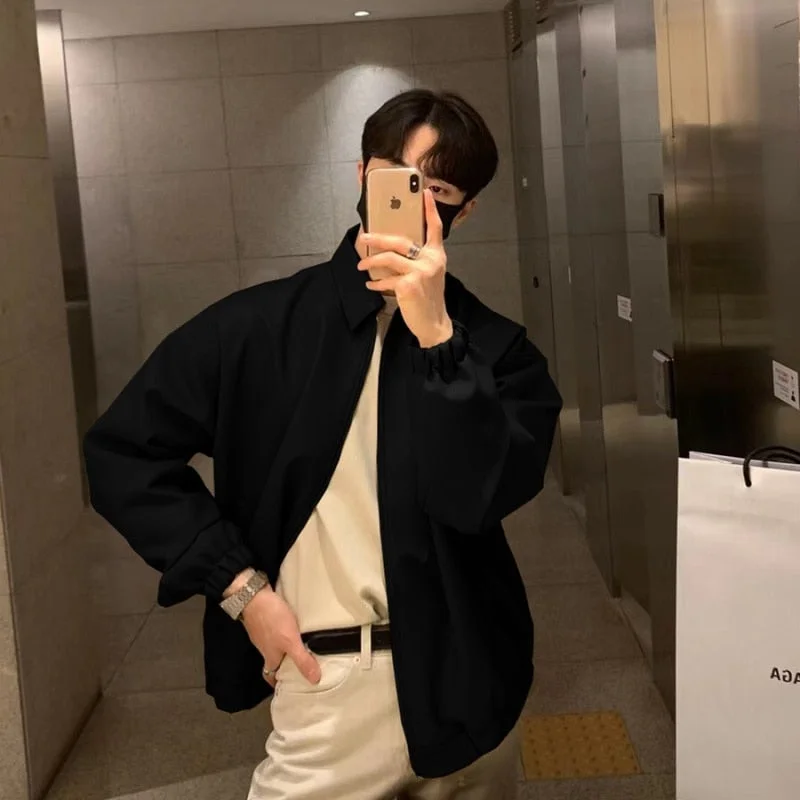 Inongge Khaki Black Leather Jacket Men Fashion Casual Zipper Motorcycle Jackets Mens Streetwear Korean Loose Hip Hop Bomber Jacket Men