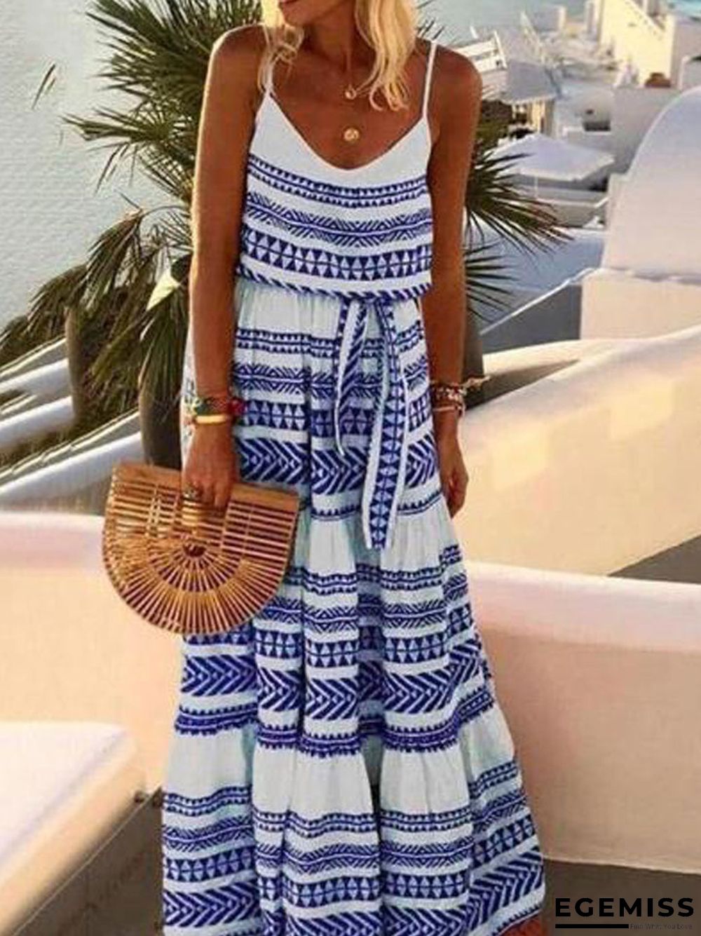 Beach Printed Spaghetti-Neck Maxi Dress | EGEMISS