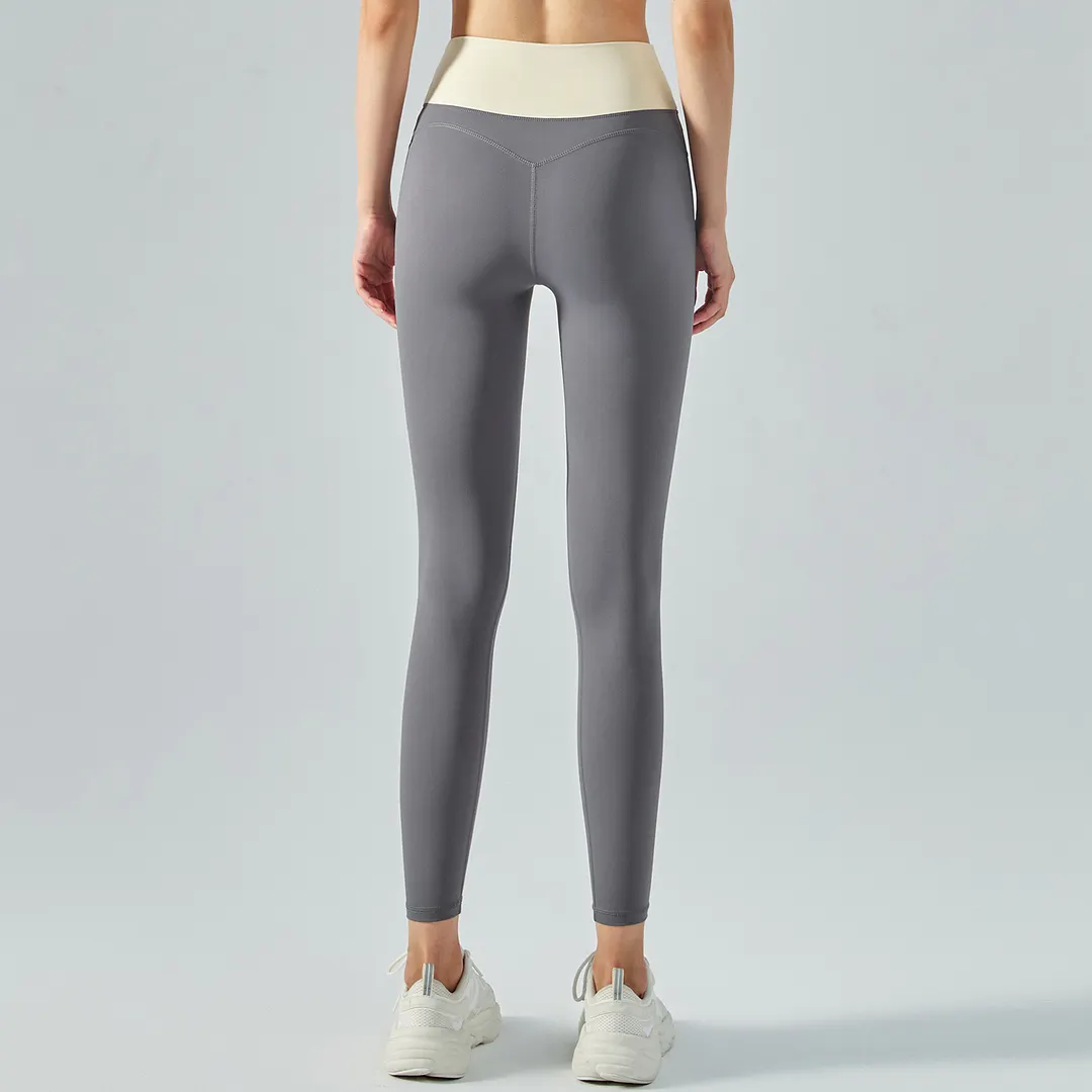 Hergymclothing Titanium women's thin contrast stitch yoga pants without front seam online shopping