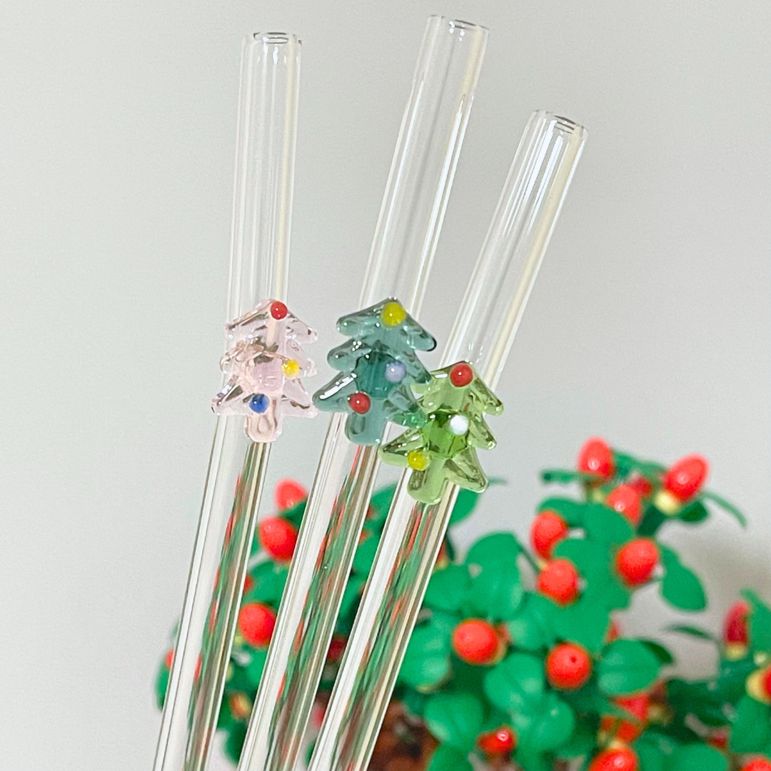 Maneifurui™  Cute Christmas Tree  Glass Straw