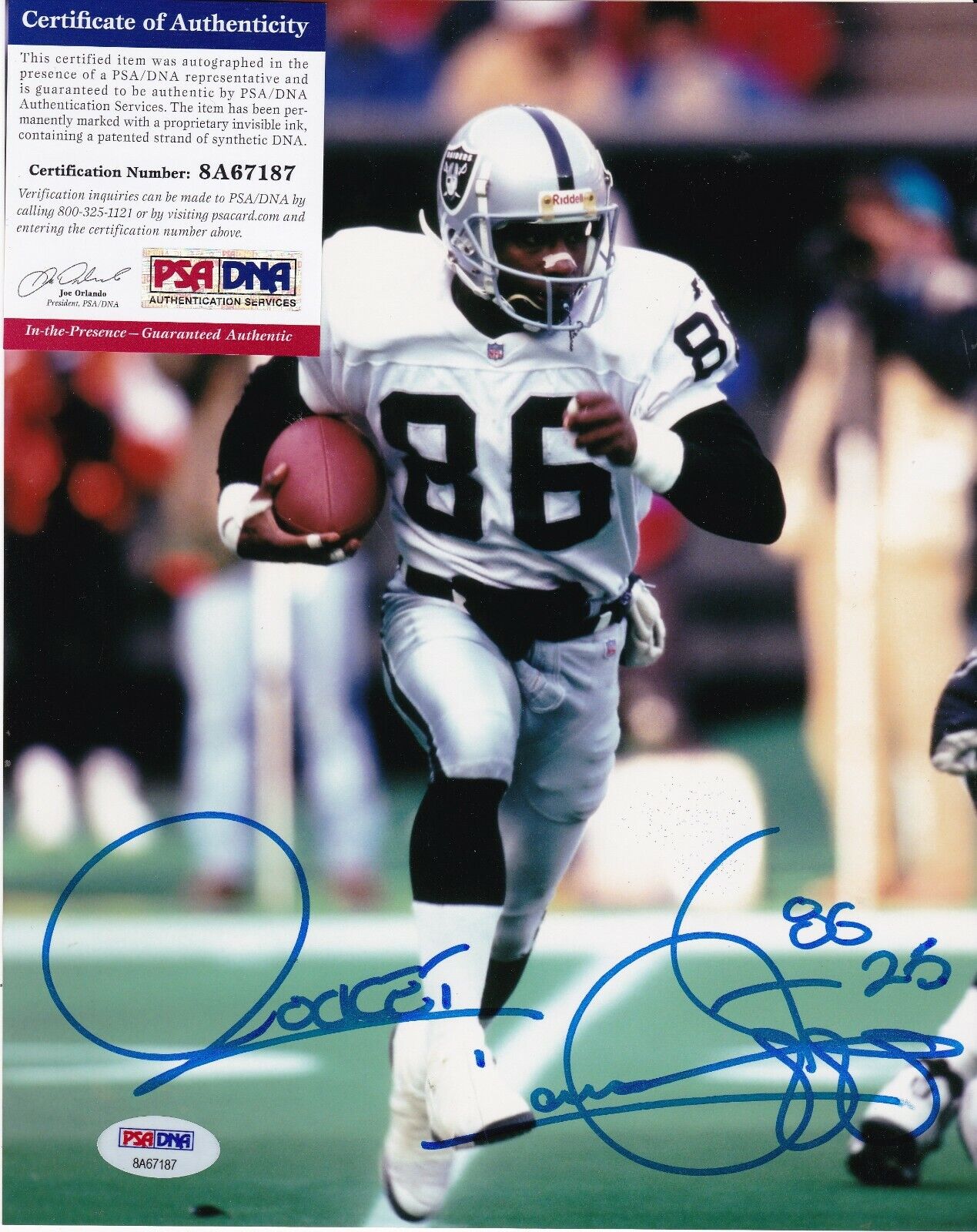 ROCKET ISMAIL OAKLAND RAIDERS PSA/DNA AUTHENTICATED ACTION SIGNED 8x10