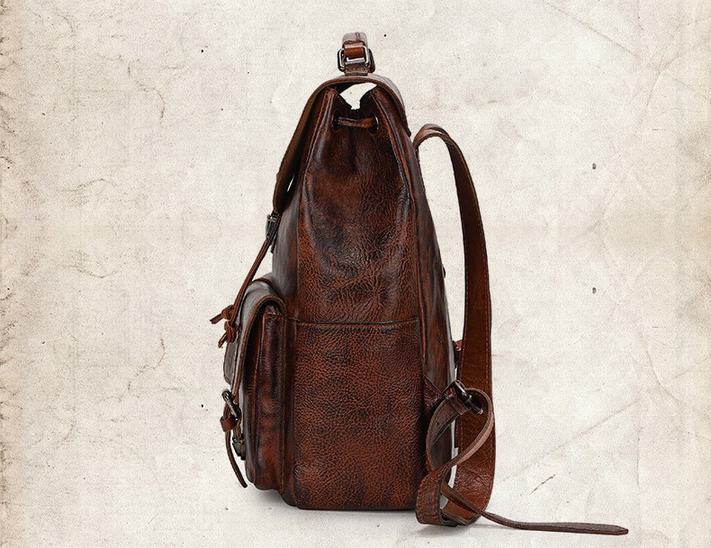 Color Coffee SideDisplay of Woosir Multi-pocket Leather Backpack