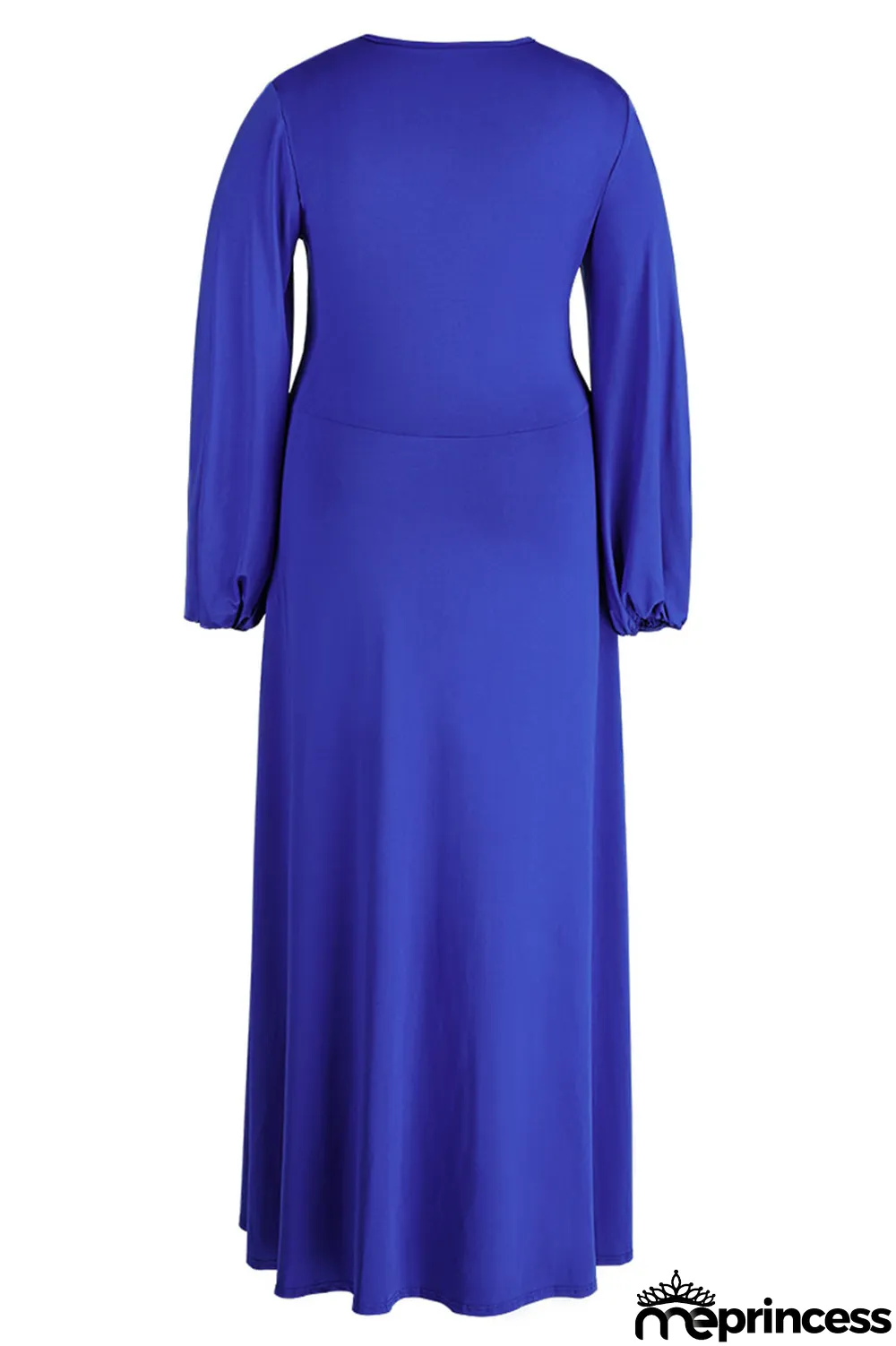 Deep Blue Elegant Solid Split Joint Frenulum High Opening V Neck Long Sleeve Plus Size Dresses
