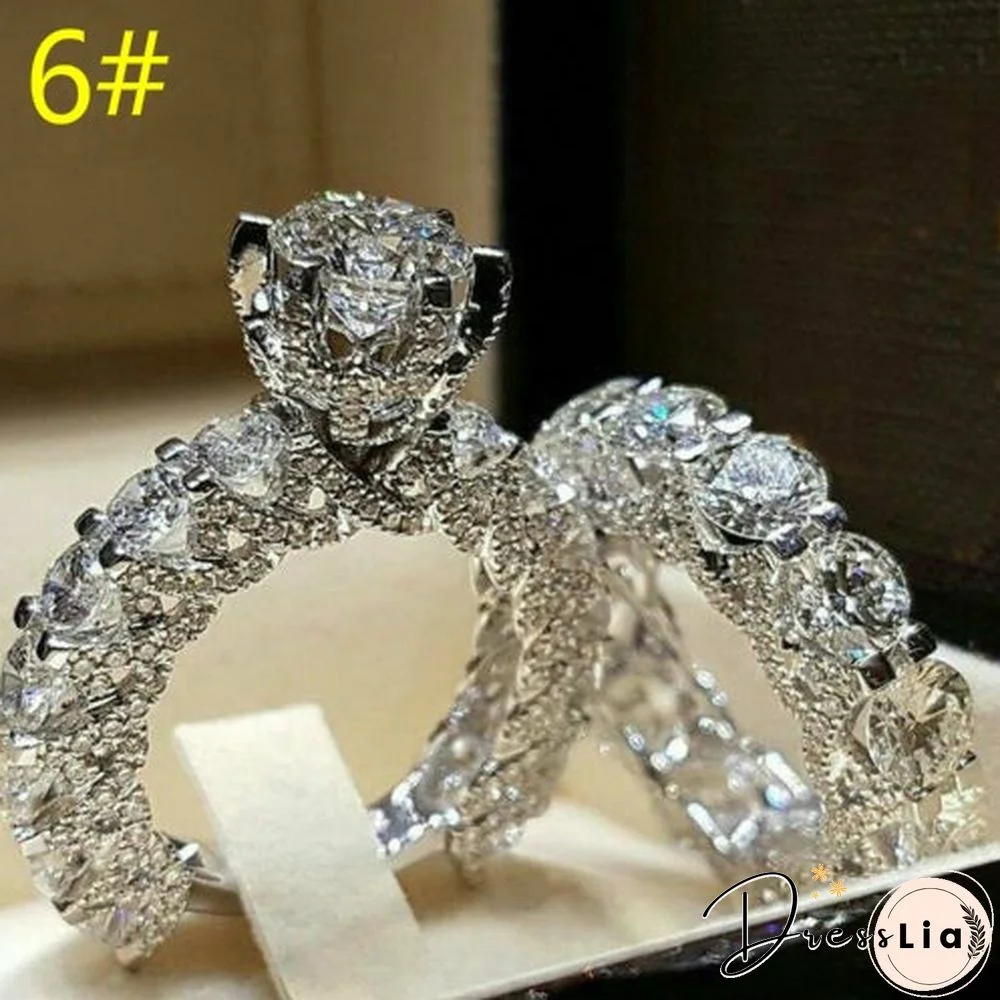 9 Style Luxury 2 Piece Women's 925 Sterling Silver Ring Natural White Sapphire White Gold Engagement Jewelry Anniversary Gift Party Bridal Wedding Diamond Jewelry Ring Size 5-11