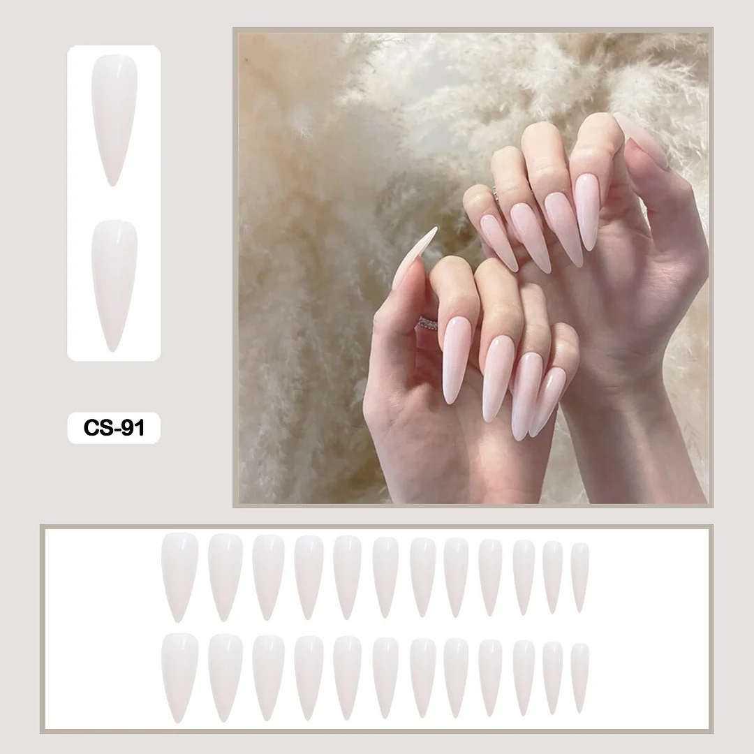 24pcs/box Long Trapezoid Drop Shaped False Nails With Glue Pure Color Elegant Nail Art Wearable Fake Nails With Wearing Tools-Nail Inspo