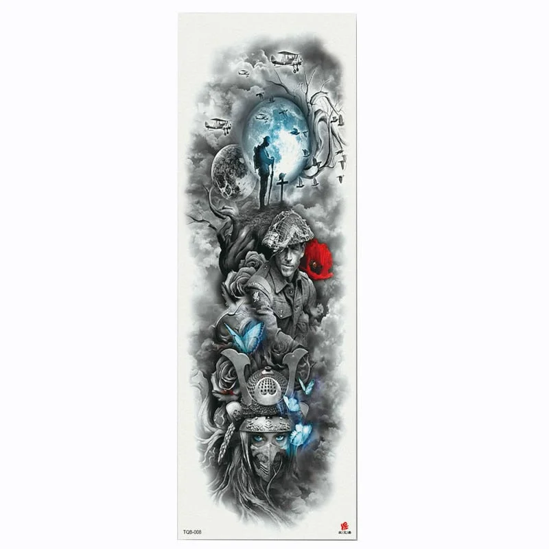2018 New Full Flower Arm Tattoo Sticker Skeletons and Roses Temporary Body Paint Water Transfer Tattoo Sleeve