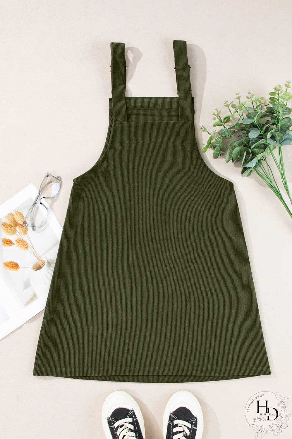 Women's Olive Green Corduroy Mini Dress