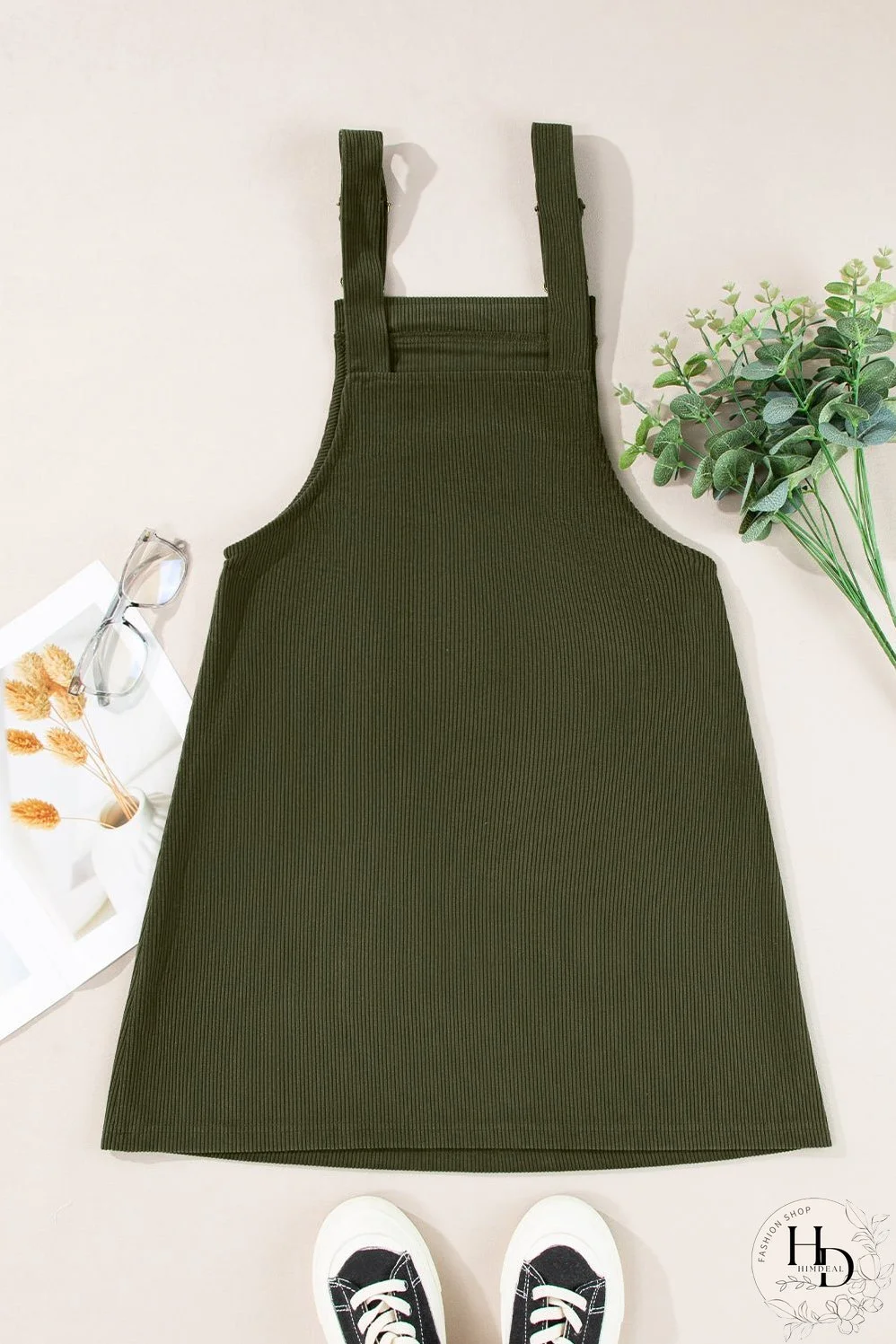 Women's Olive Green Corduroy Mini Dress