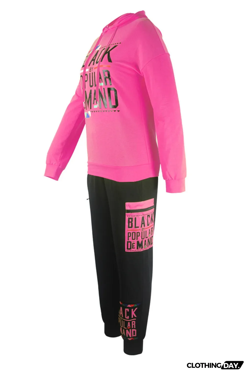 Rose Red Fashion Casual Letter Print Basic Hooded Collar Long Sleeve Two Pieces