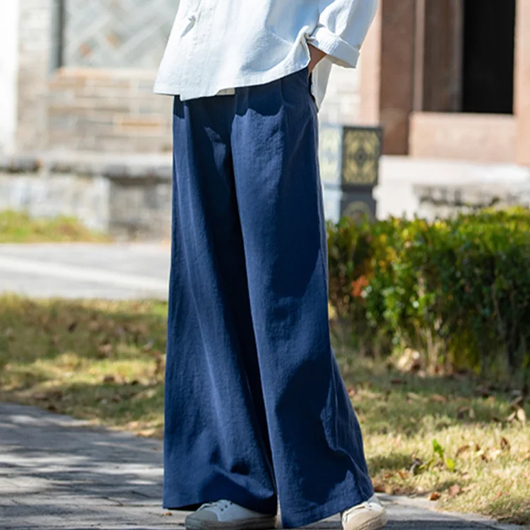 Literary Solid Color Wide Leg Pants