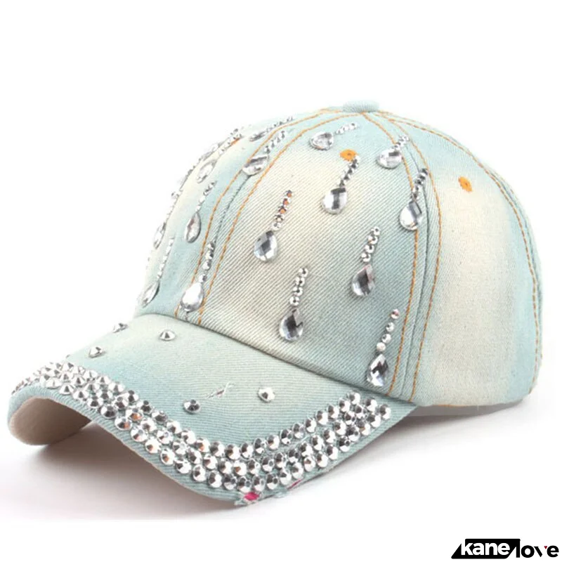 Men's Denim Adjustable Sun Protection Rhinestone Baseball Cap