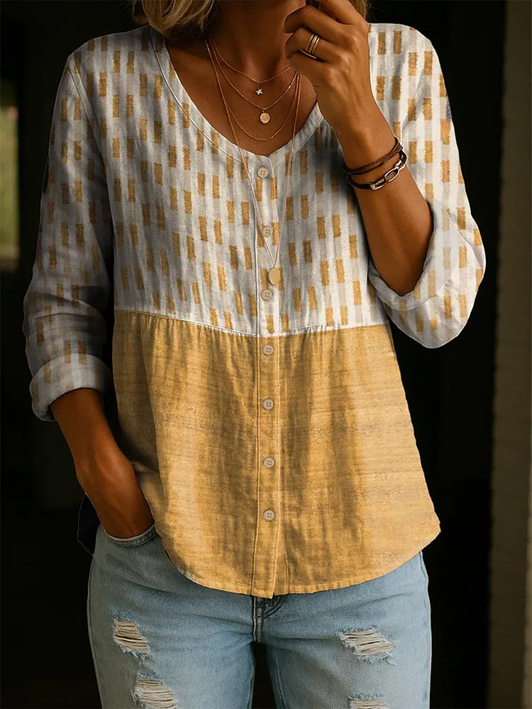 Women's Vintage Geometry Pattern Art Print Casual Cotton Shirt