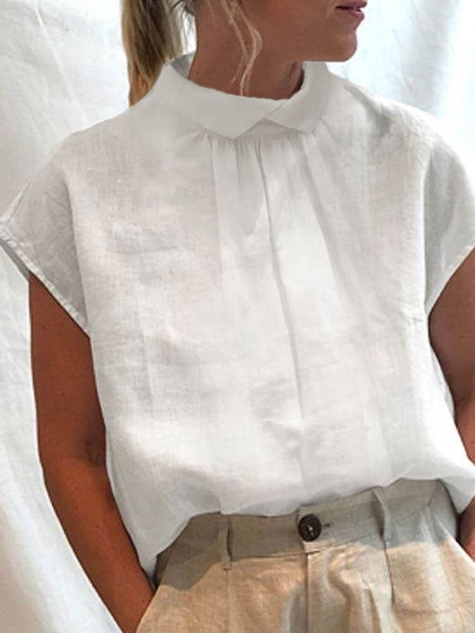 Women's Fashion Simple Pleated Design Stand Collar Shirt