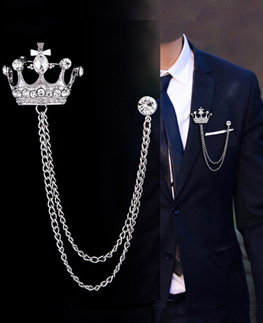 Fashionable Crown Diamond Suit Accessories Chain Brooch Pins