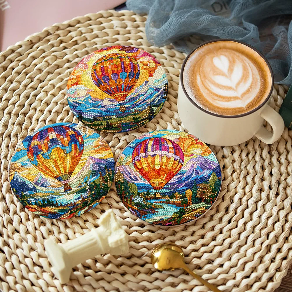 4PCS Hot Air Balloon and Mountain Diamond Painting Placemat Art Craft Supplies