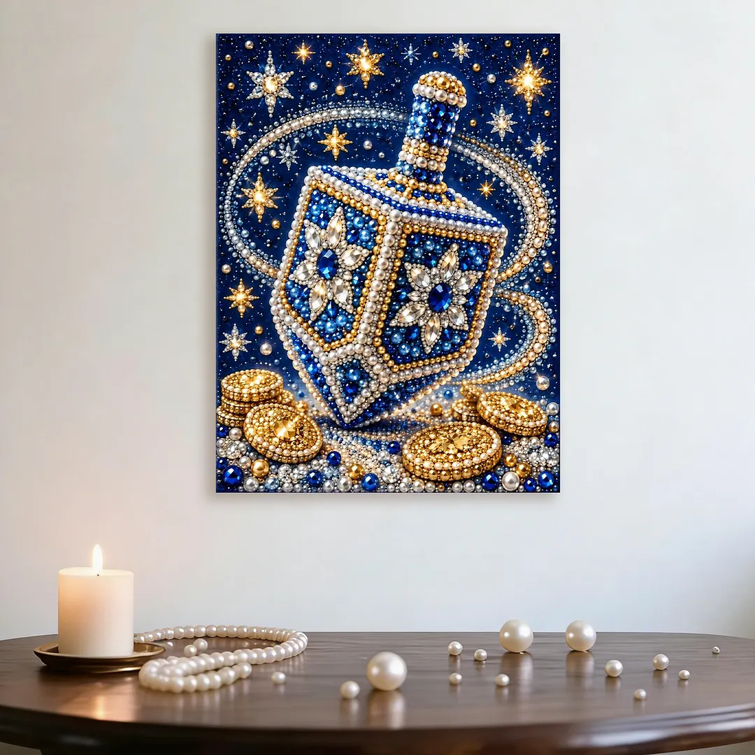 Framed Pearl Painting Kit Hanukkah Dreidel for Adults 11.81x15.75in