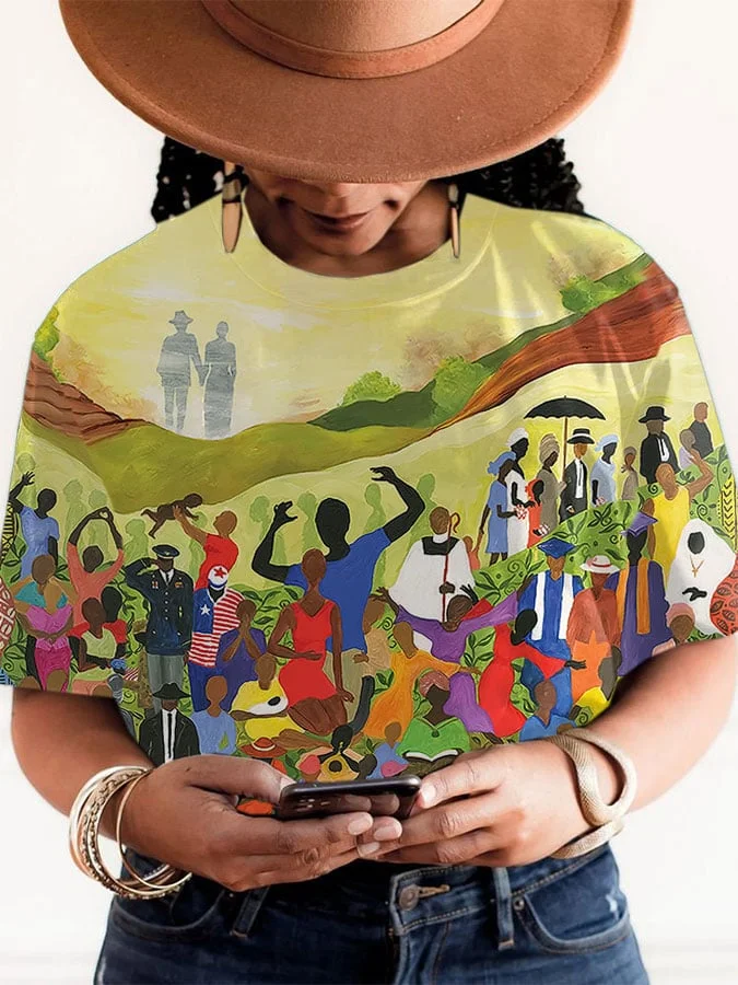 Women's Juneteenth Cheer Freedom Printed Short-Sleeved T-Shirt 