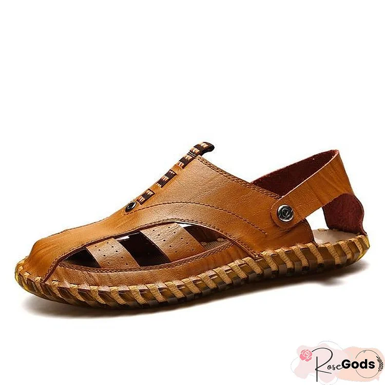 Men's Genuine Leather Sandals Breathable Beach Casual Sandal Shoes