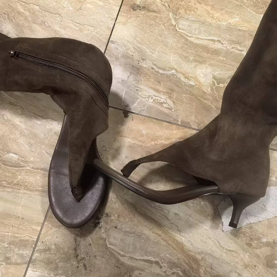 Yyvonne But Knee-Brown Toe Long Boots Women With High Heel Net Red High-Tender Boots Long-Tlenish Sandals