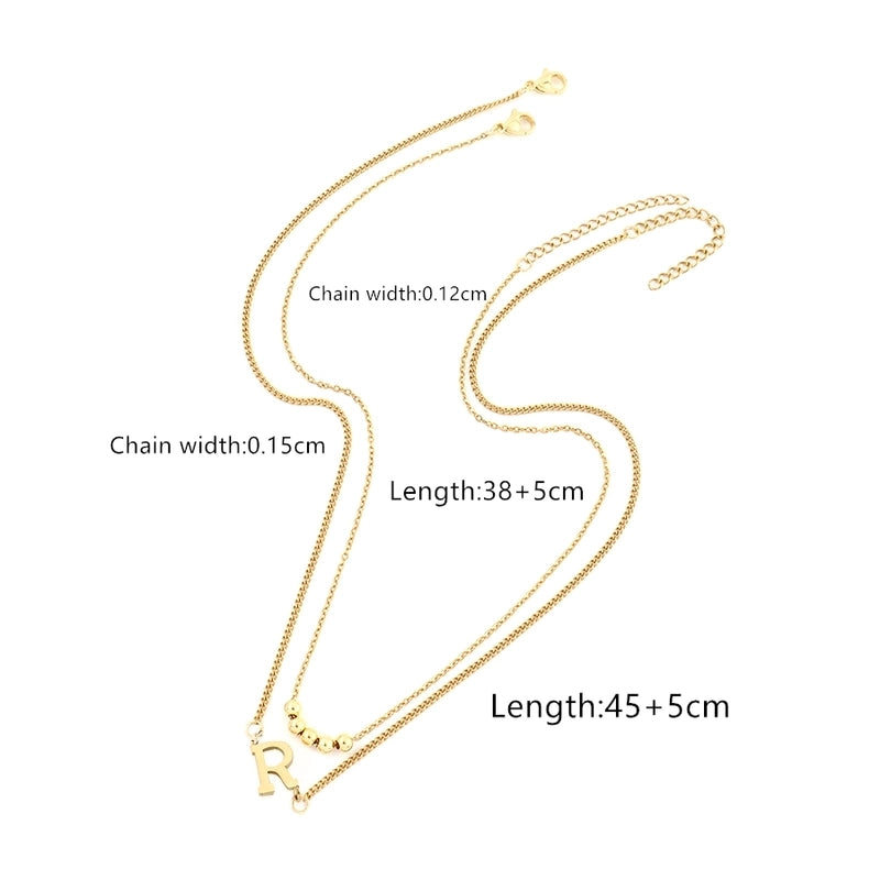 2 Pcs/set Gold Classic Fashion Initial Letter Copper Bead Stainless Steel Bracelet Women Necklace Suit