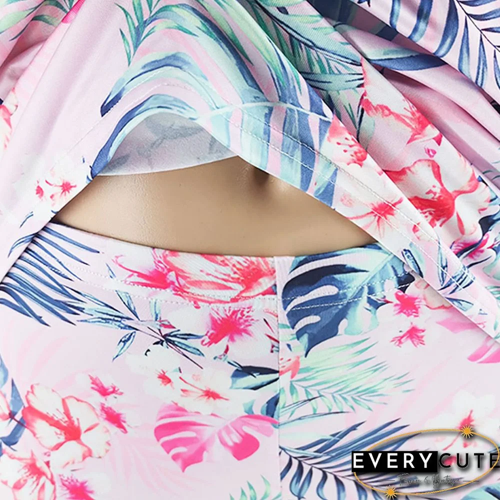 Light Pink Floral Print Loungewear Plus Size Set