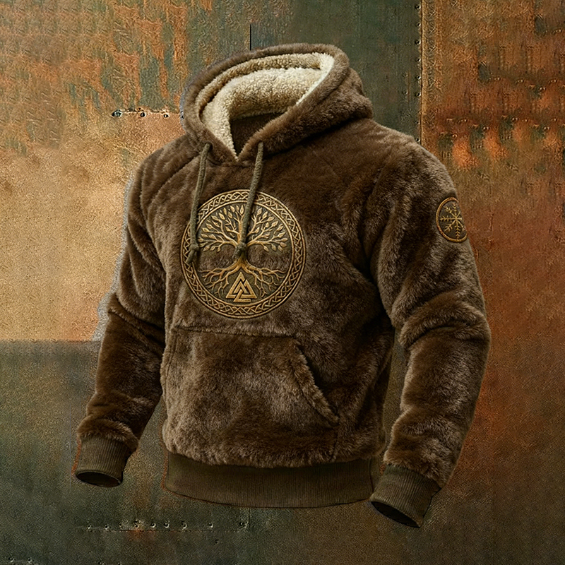 Men's Viking Vegvisir Tree Of Life Runes Art Cozy Flannel Hoodie elevenforest