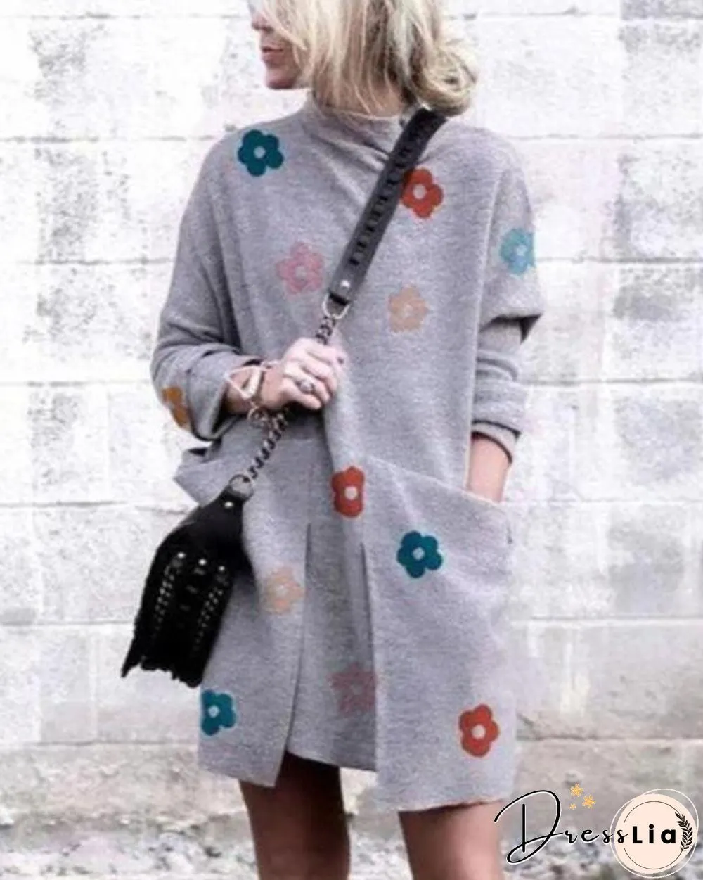 Fashion  Long sleeve Print Irregular Shift Dresses
