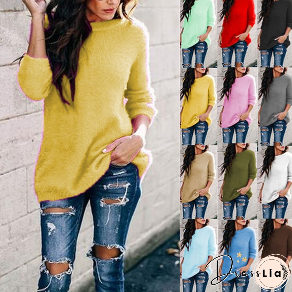 New Women Sweater Autumn And Winter Fashion Casual Round Neck Long Sleeve Knitted Sweaters Top Plus Size