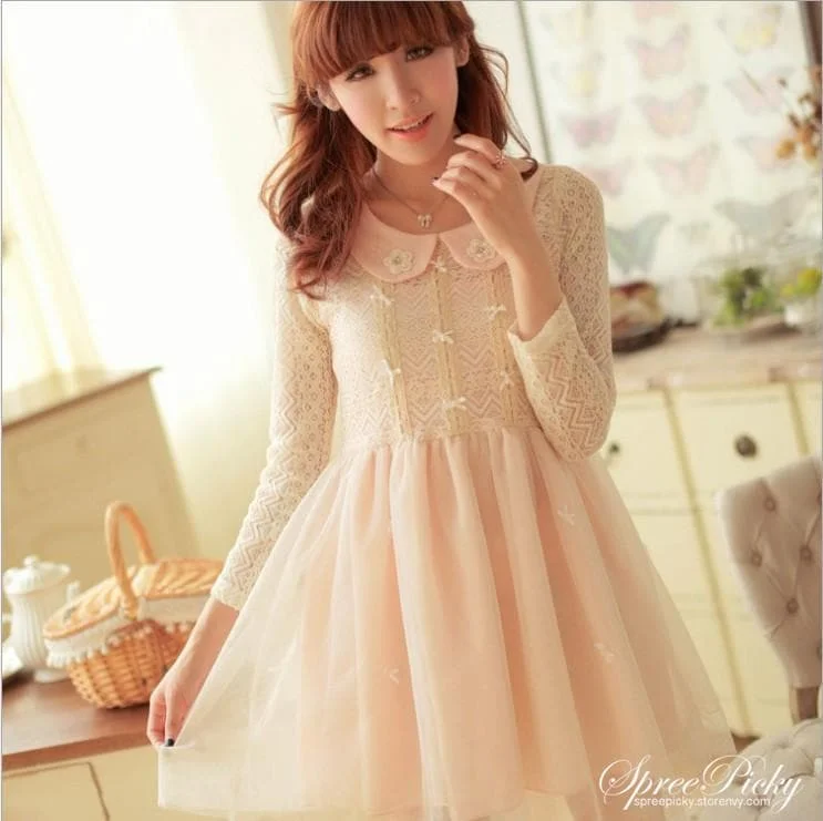 Lace Bow knots Decorations Slim Girly Dress SP140347