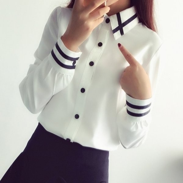 New Women's Fashion Spring Korean Occupation Slim Female Striped Long Sleeved Shirt Tops Blouse - Shop Trendy Women's Fashion | TeeYours