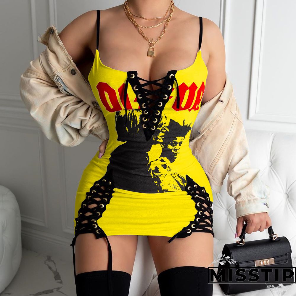 Printed Sleeveless Lace-up Mini Dress