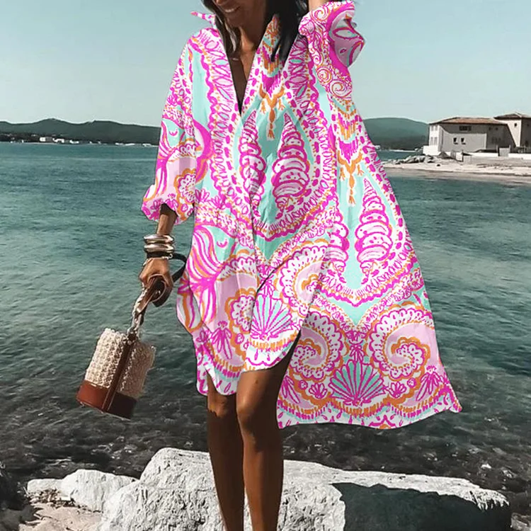 Shell Print Casual Midi Dress