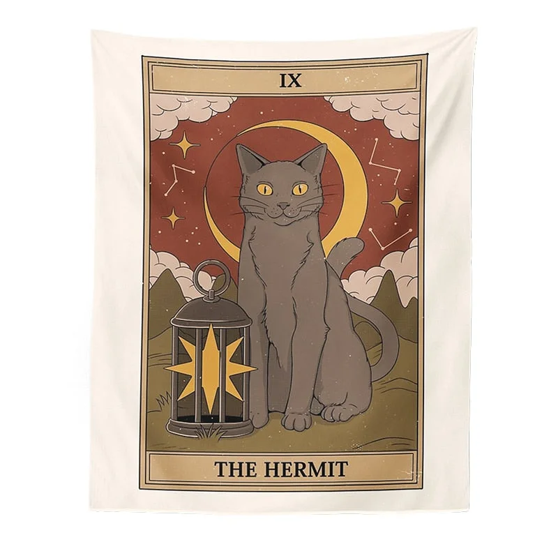 Cat Divination Witchcraft Tarot Card Tapestry Wall Hanging Tapestries Baphomet Occult Home Wall Moon phase Mat Decor Cat Coven